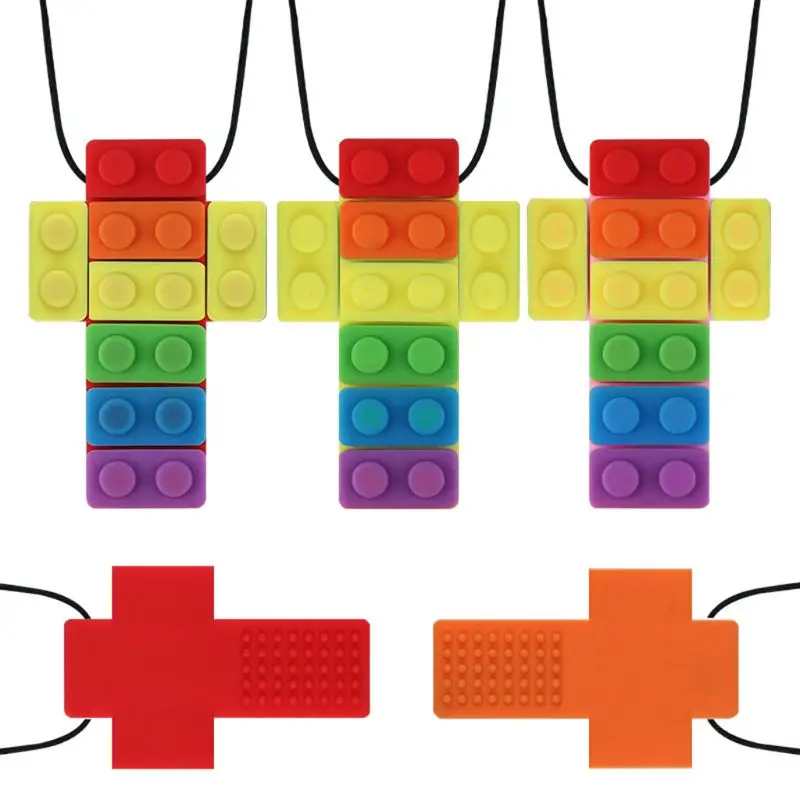 Сенсорные ожерелье кирпича для детей силиконовые красочные жевательные собак и