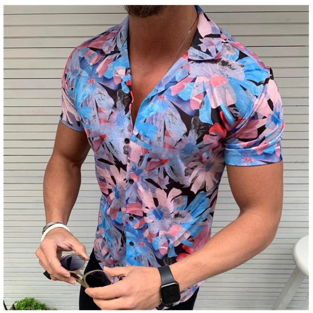 

England Style Men's Slim Flower 3D Printed Shirts Male Long Sleeve Floral Shirt Men Tops Casual Plus Size Casual Holiday Shirts