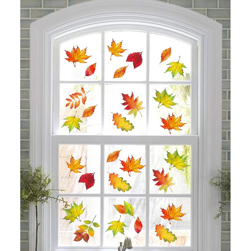 

1pcs window stickers glass stickers DIY home decoration Double Side Printing Autumn leave Maple Leaves Decals for Thanksgiving