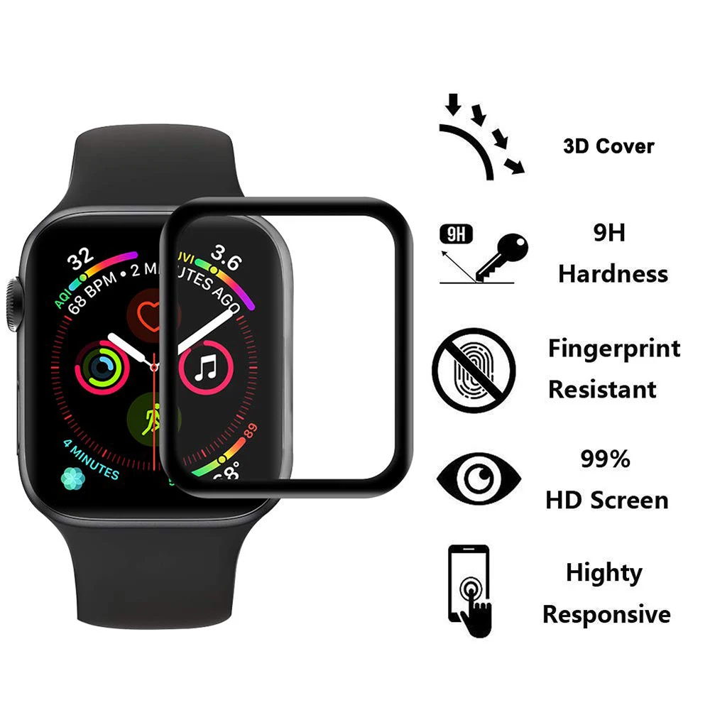 3D HD чехол из закаленного стекла для Apple Watch 3 2 1 38 мм 42 мм Защитная пленка для IWatch 4 5 44 мм 40 мм аксессуары