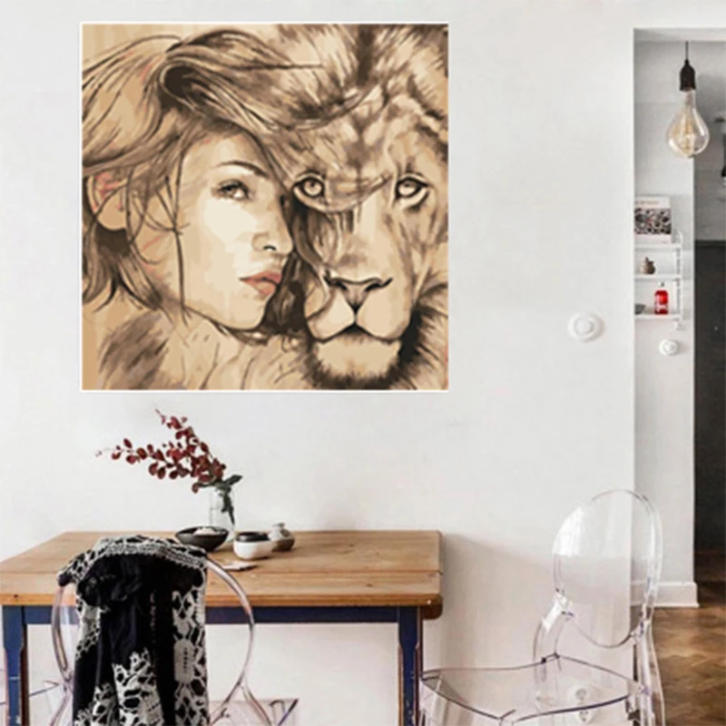 Decorative painting of beauty and lion canvas wall pictures for living room | Дом и сад