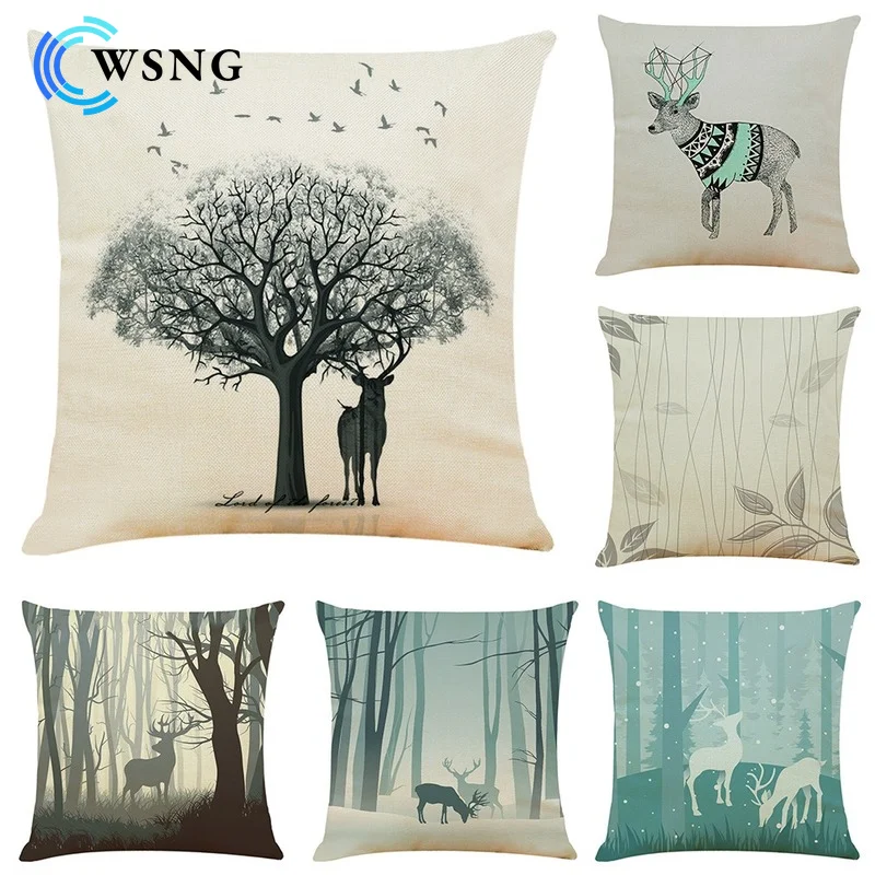 

Nordic Grey Style Milu Deer Pillowcase Digital Print Linen Cushion Cover 45*45cm Office Sofa Living Room Decoration