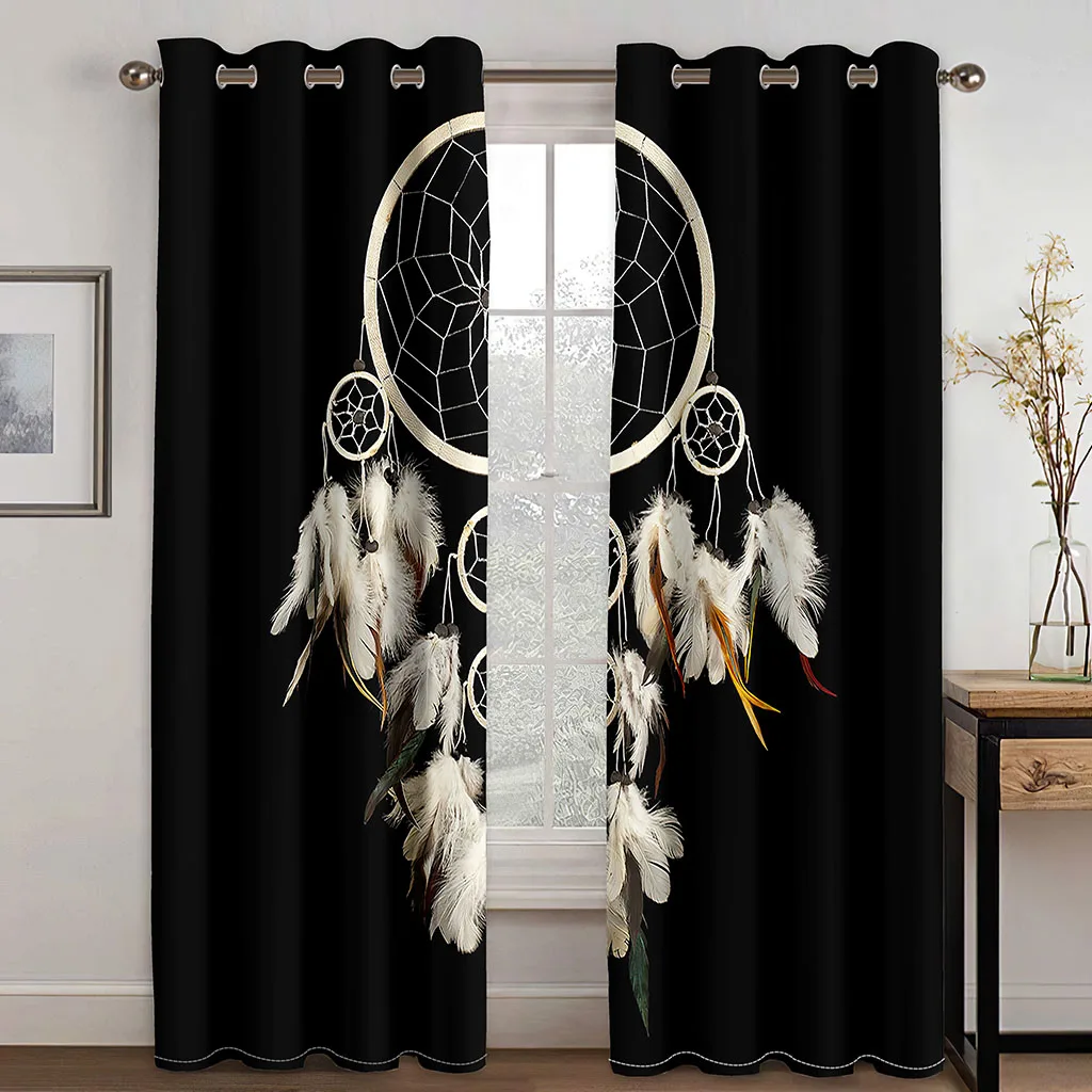 

Black Dreamcatcher Printed Woven Curtains Two Independent Curtains Left and Right Blackout Curtains for Bedroom