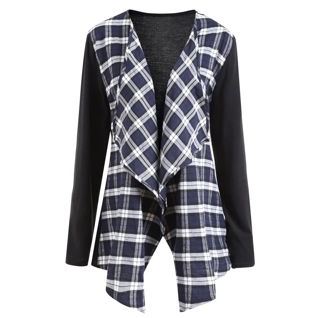 Женское теплое пальто с длинным рукавом черно белое клетчатое Стеганое кардиган