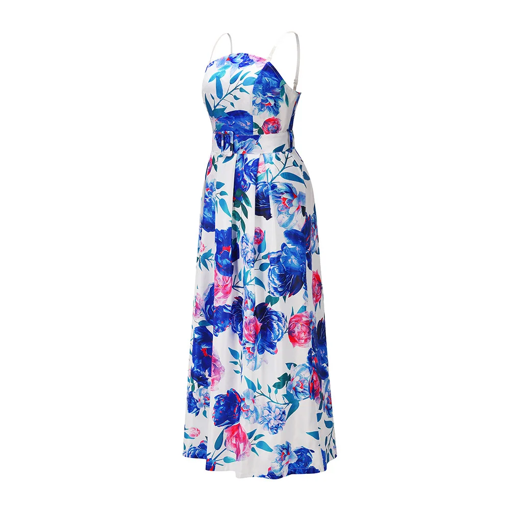 

2021 Spring And Summer Women's Beach Fashion Suspender Skirt Print Off Shoulder Sexy Dress Popular