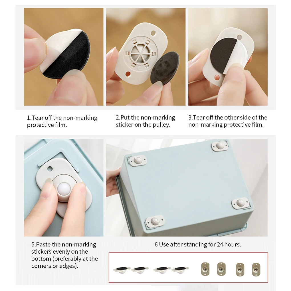 

4pcs Adhesive Stainless Steel Pulley Universal Furniture Storage Box Roller Self Casters Pulley For Cabinet Trash 360 Caster