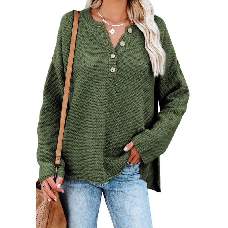 Женский трикотажный свитер с V-образным вырезом и длинным рукавом | Женская