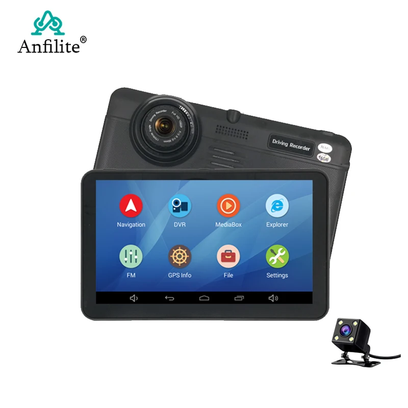 Anfilite 7 inch Capacitive Android  Quad Core DDR 768M 16GB car DVR with GPS Navigator dash cam dual cameras 1080P truck record