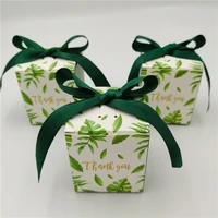 brithday party candy boxes wedding favor decoration paper boxes green classic square gift box packaging baby shower paperboard