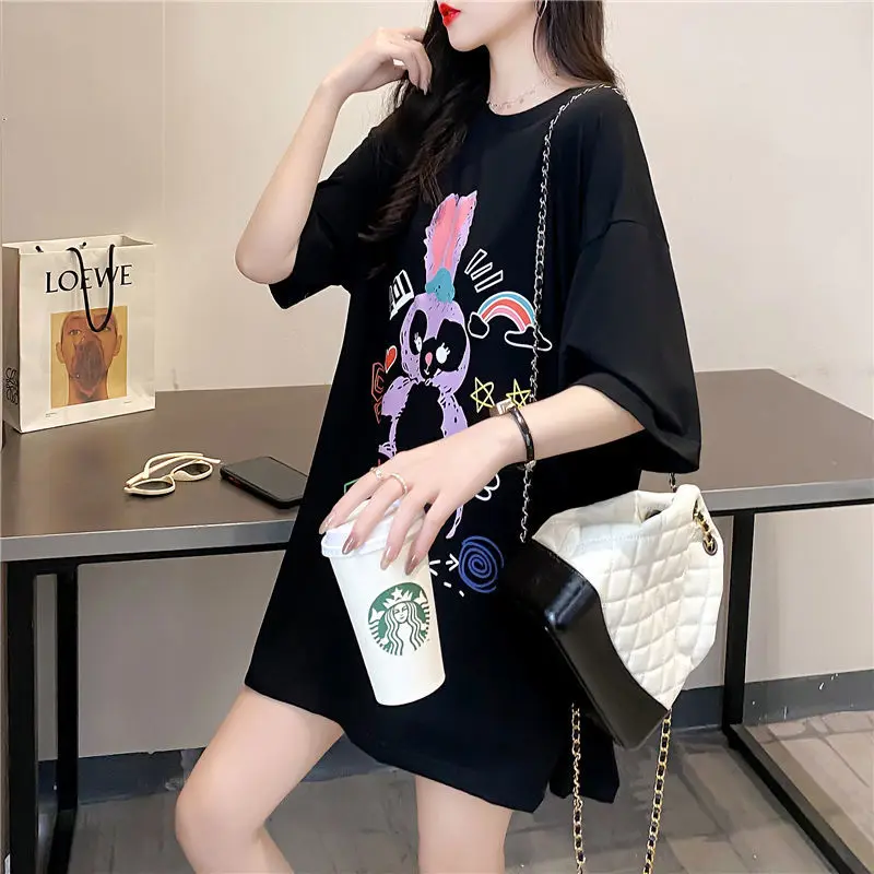

Cotton large size age-reducing short sleeve T-shirt women's summer 2021 new Korean style loose long foreign style clothes tide