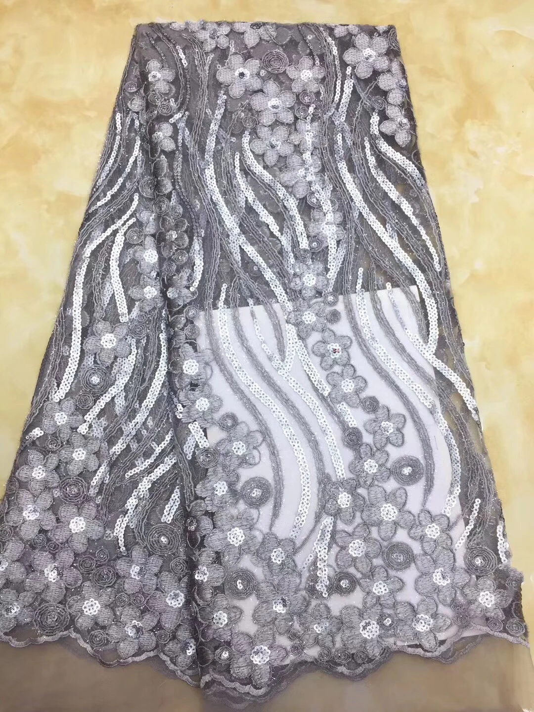 

Nigerian Lace Fabrics High Quality African Cord Lace French lattice Sequins Tulle Lace Fabric For Wedding Dress CD67