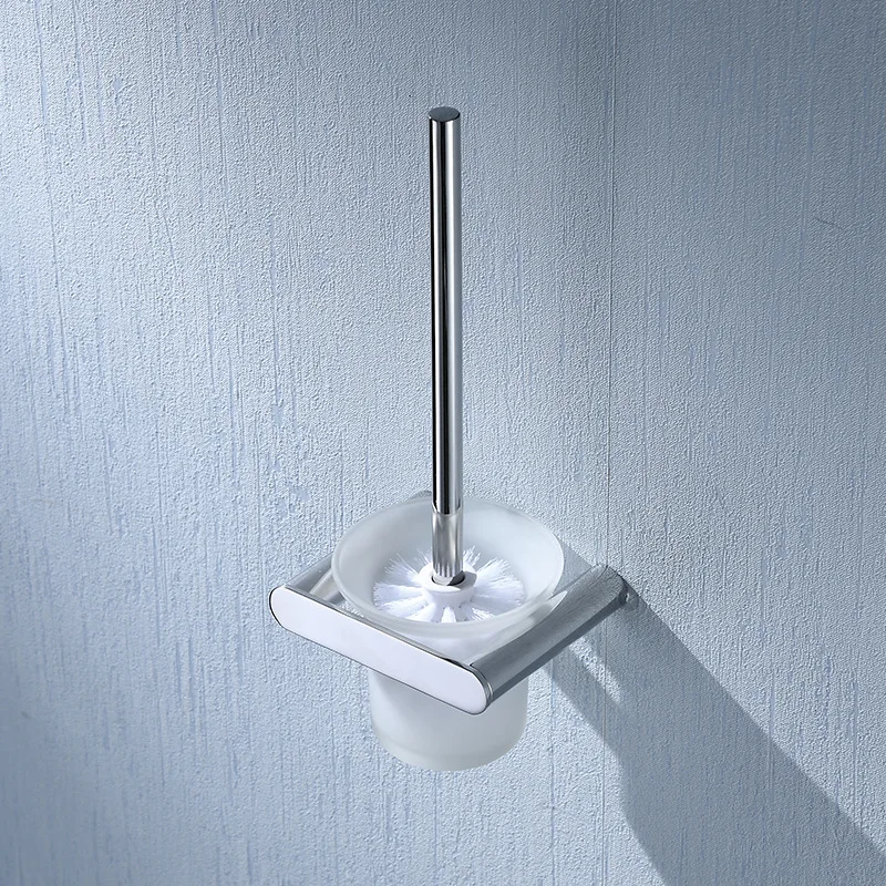 WZLY Bathroom Toilet Brush Chrome With Holder Glass Cup Contemporary Style Polished Stainless Steel Accessories | Обустройство дома