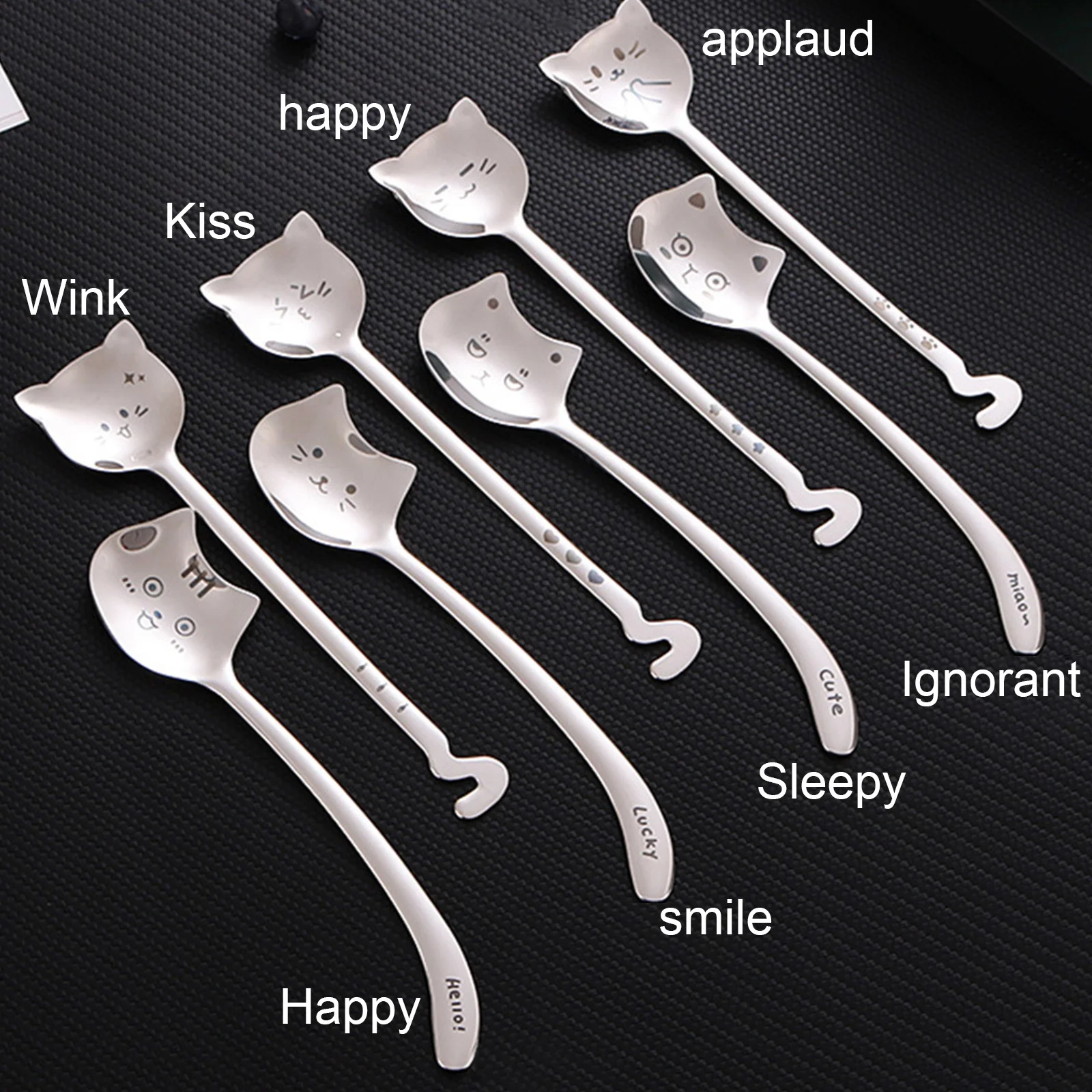 

4pcs Cat Coffee Spoon 304 Stainless Steel Dessert Fruit Ice Cream Spoon Teaspoon Long Handle Gift Tableware Coffee Accessories