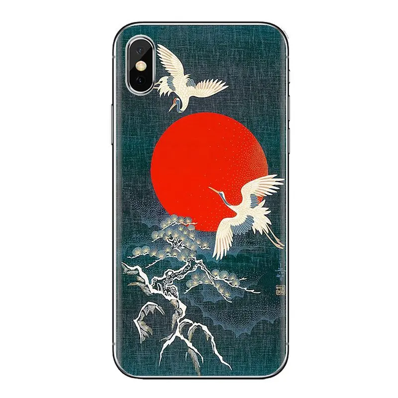 Силиконовый чехол для телефона японский журавль Гора Фуджи волна Xiao mi 4 5 5s 6 A1 A2 5X6X8