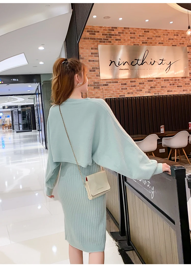 Осеннее платье OLN корейский vestidos Новое поступление Зимний трикотажный шерстяной костюм платье-свитер женский из двух предметов