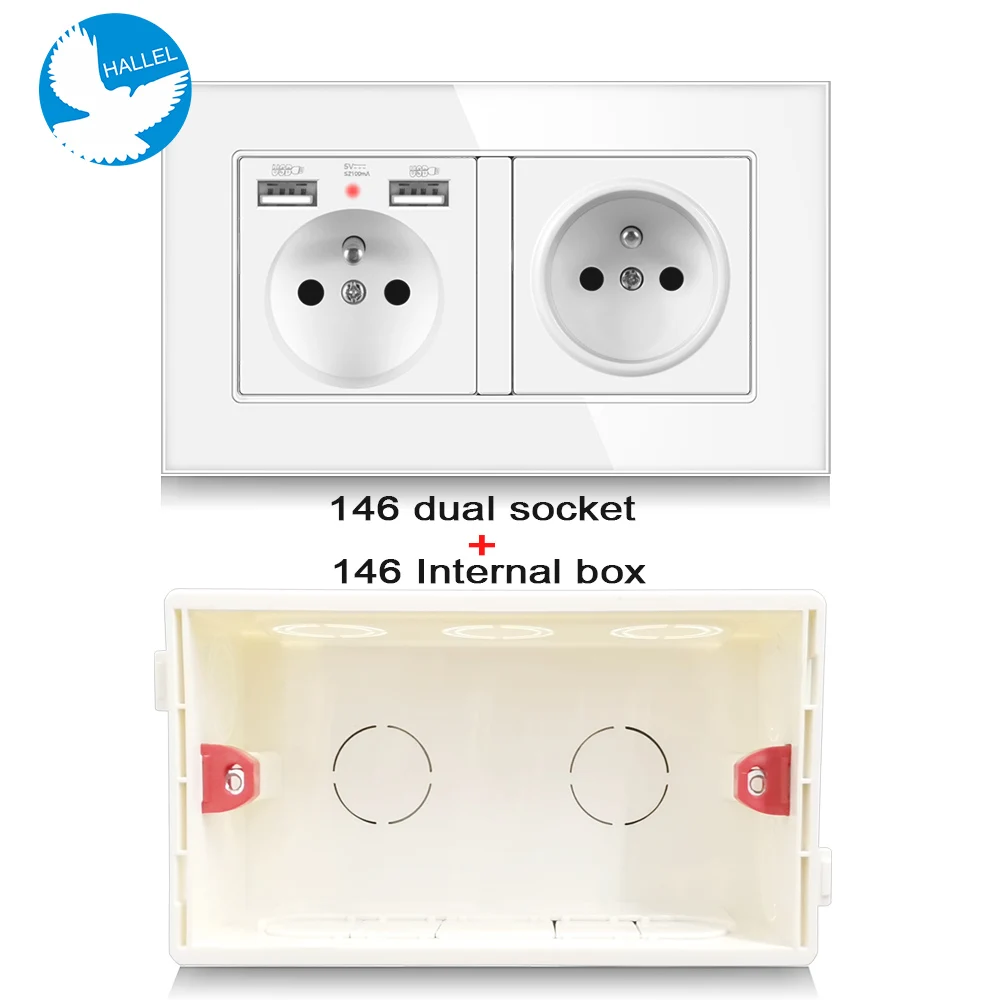 Французская настенная электрическая розетка Хрустальная белая панель