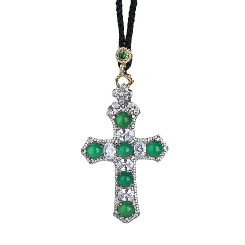 

Diamonds studded with agate chalcedony cross necklace pendant(without chain)
