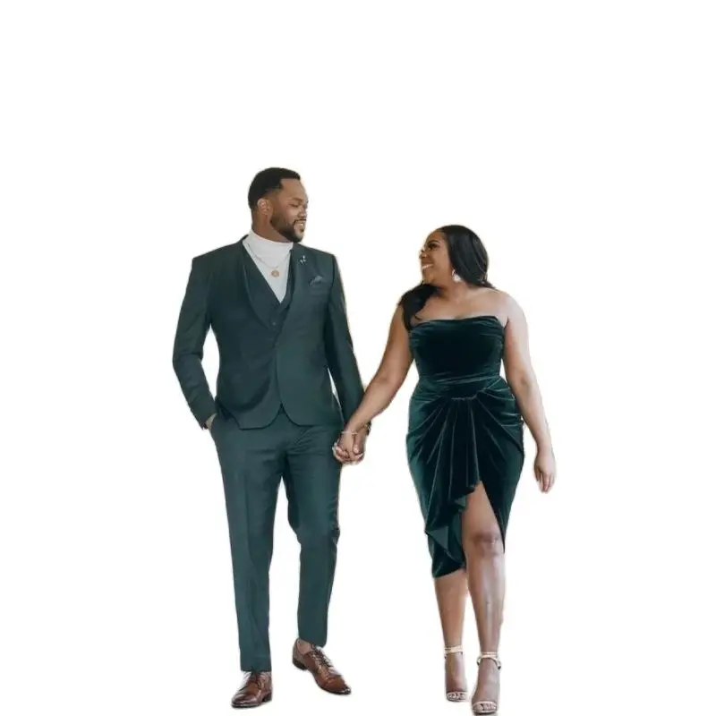 

2022 New High Quality Dark Green Peak Lapel Single Button Bridegroom Men Suits For Groom Wedding Formal Slim Fit Male 3 Pieces