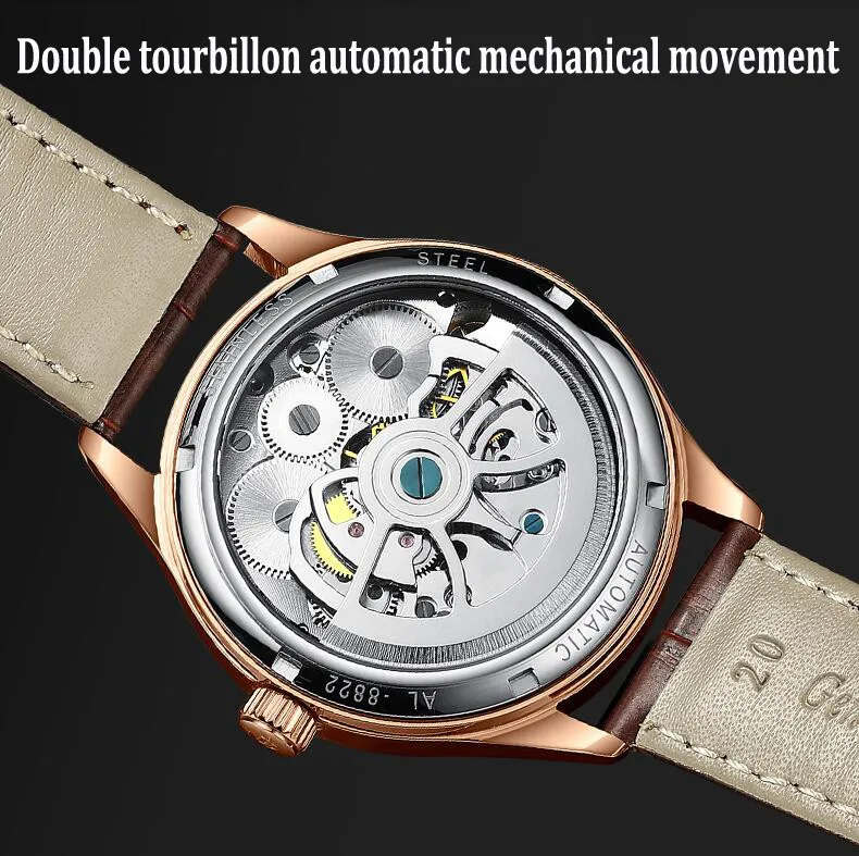 AILANG Automatic Mechanical Watch Fashion Double Tourbillon Men Waterproof Vintage Luminous Moon Phase Male Watch 2023 enlarge