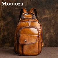 MOTAORA Men's Retro Mini Backpack 2022 New Genuine Leather Multifunctional Backpacks For Men Vintage Handmade Male Chest Bags