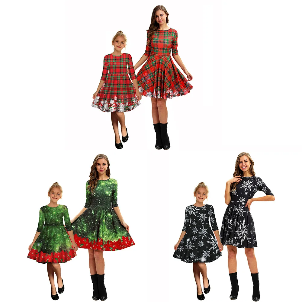 Одинаковые рождественские платья для мамы и дочки детская зимняя одежда