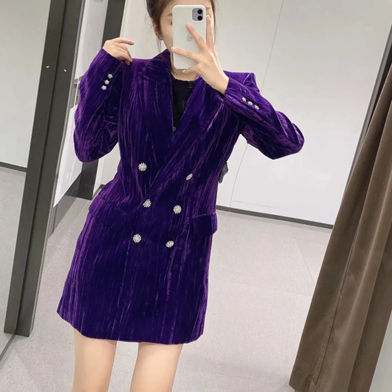 Осенне-зимние Бархатные блейзеры и куртки женские винтажные фиолетовые Шикарные