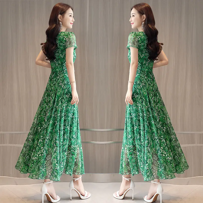 Летняя мода Цветочный принт шифоновое платье женские большие размеры элегантный