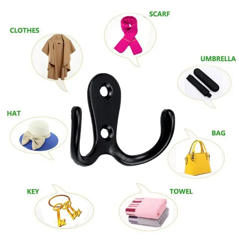

20 Pieces Wall Coat Hooks Double Prong Robe Hook Rustic Hooks Retro Cloth Hanger Coat Hanger Wall Mounted Hook with 44 Pieces