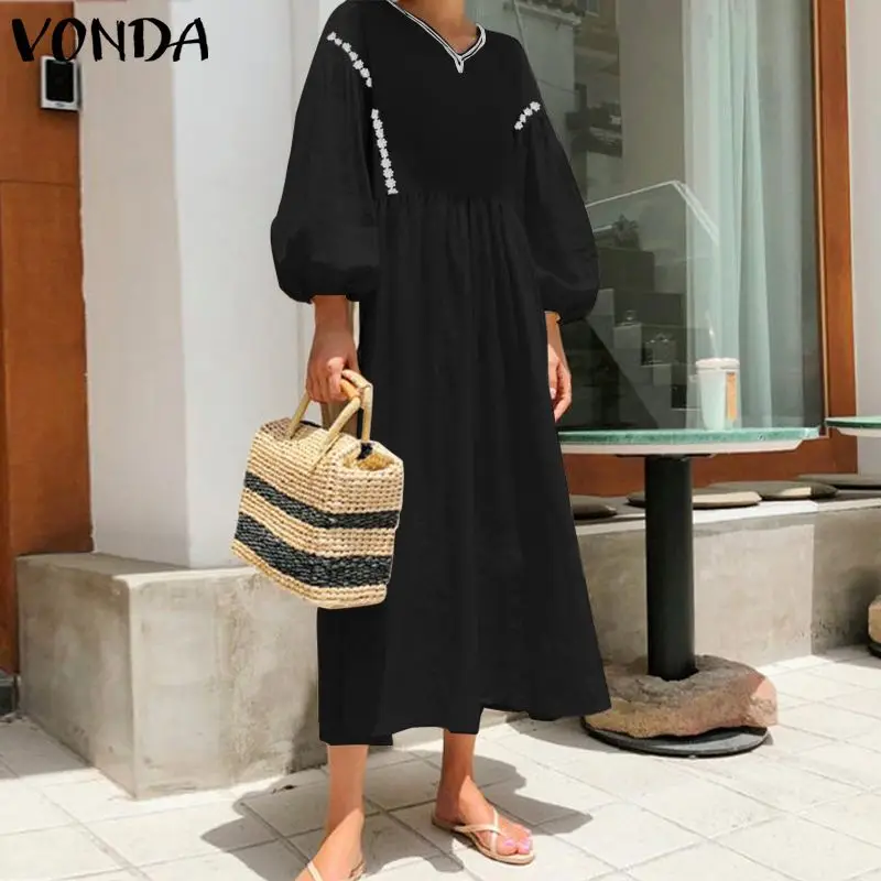 Осеннее платье-фонарик с длинным рукавом для будущих мам VONDA женские макси длинные платья с принтом повседневные праздничные сарафаны свободные пляжные платья