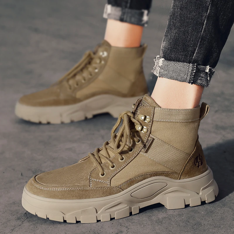 

Высококачественные антикварные кожаные ботинки первого слоя из свиной кожи, высокие холщовые и кожаные мужские ботинки, Повседневная Рабо...