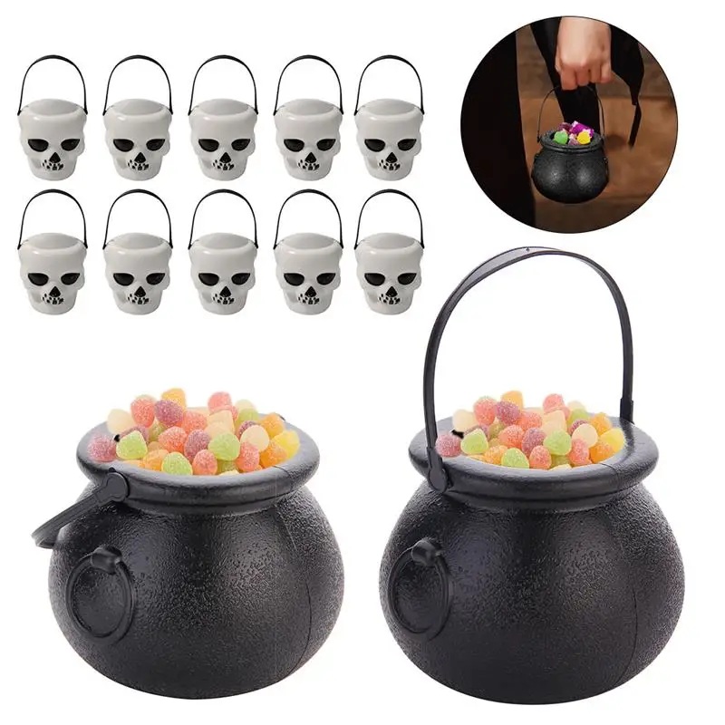 10 шт Мини Пластик Хэллоуин конфеты ведро Казан Новинка украшение череп ведьма