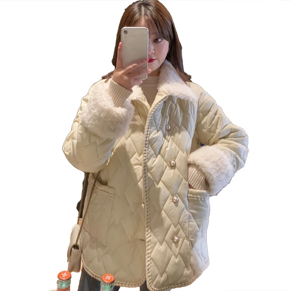

Cotton Padded Down Jackets 2020 New Female Winter Slim Cute Korean Women Fashionable Button Lapel Parkas Plus Thick Causal