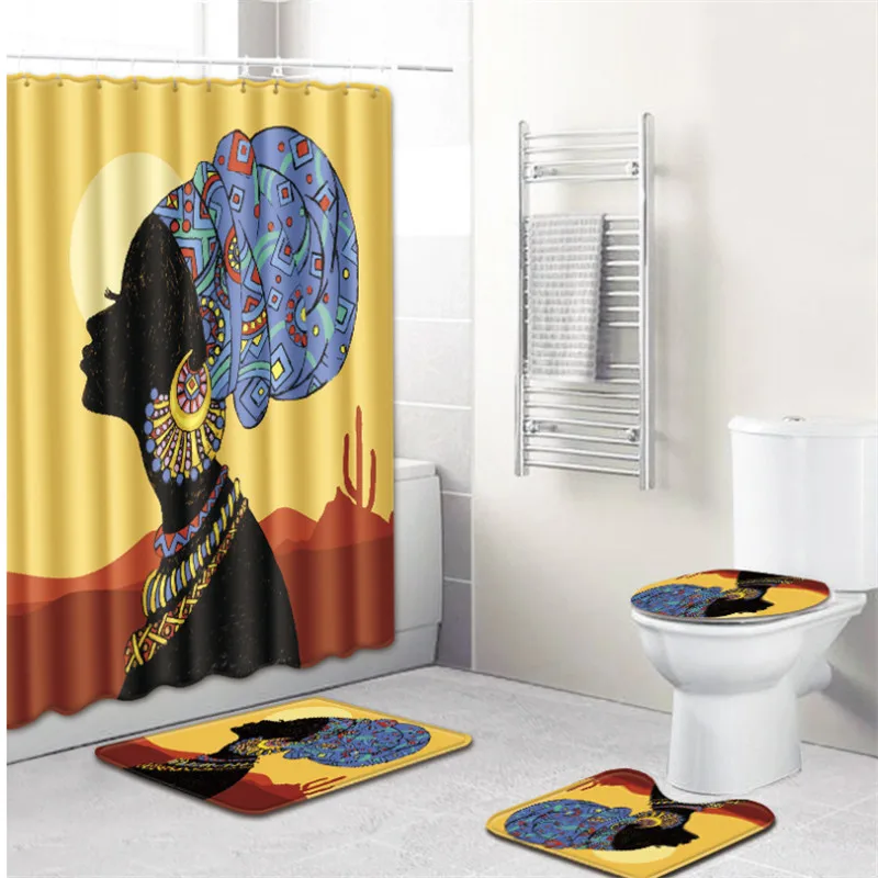 4 шт. Женский Комплект штор для душа в Африканском и американском стиле с ковриком