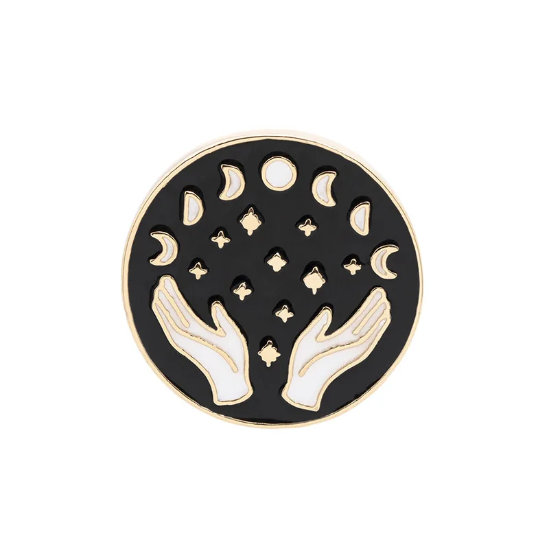 

5Pcs/Lot Round Disc Sun Moon Star Brooches Alloy Pins Creative Cat Label Badges For Women's Jewelry Christmas New Year Gifts