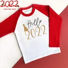 Футболка для девочек и мальчиков Hello 2022, детские футболки для новогодней вечеринки, топы для малышей, Весенняя детская одежда, Детская осенняя футболка с длинным рукавом реглан