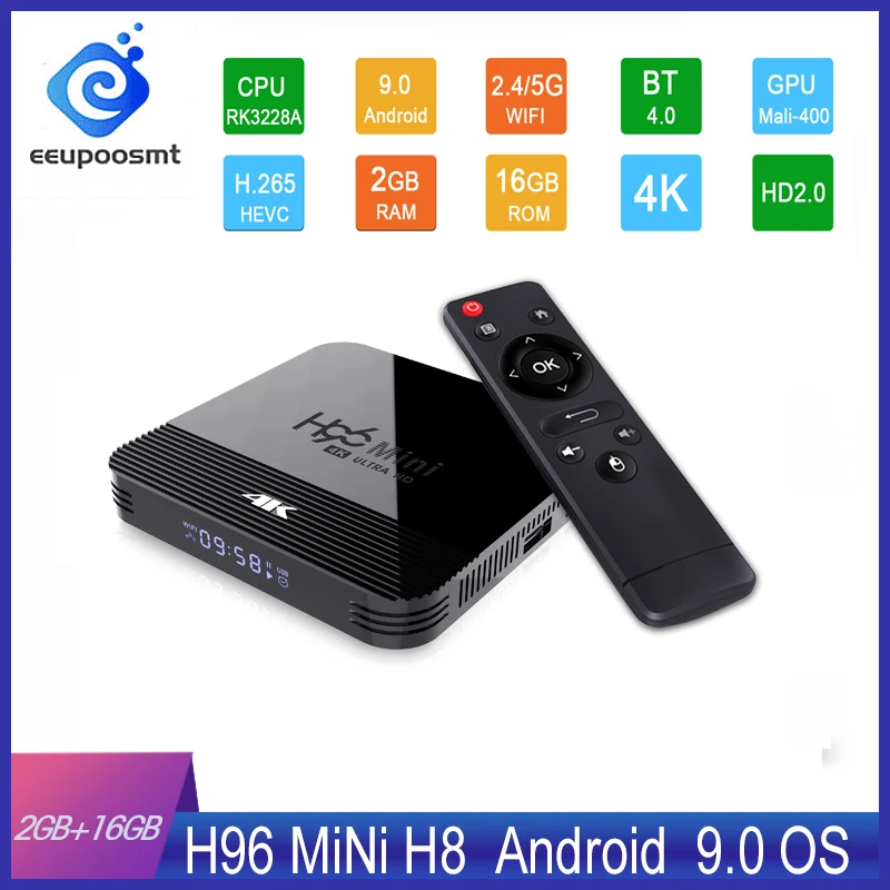 ТВ приставка H96 Mini H8 на Android 9 0 2 + 16 ГБ Rockchip RK3328A 1080p H96mini 4K BT 4 ГГц Wi Fi H96Mini