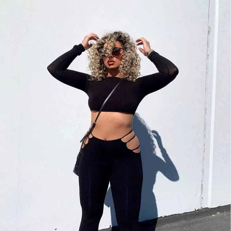 

Женский уличный костюм из двух предметов, облегающий Повседневный укороченный топ с круглым вырезом и длинные брюки с широкими штанинами, о...