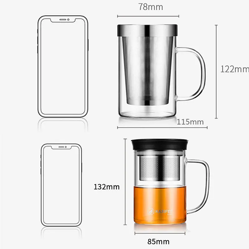 Стеклянная бутылка для воды 500 мл с ситечком заваривания чая кружка кофе домашняя