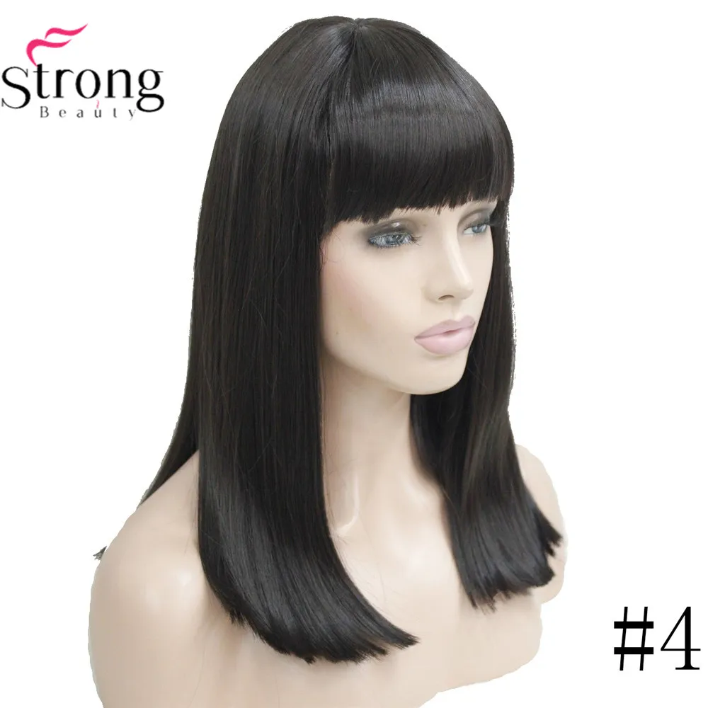 StrongBeauty Женские синтетические парики волосы черный/Блонд длинные прямые аккуратная челка стиль Natura парик волосы