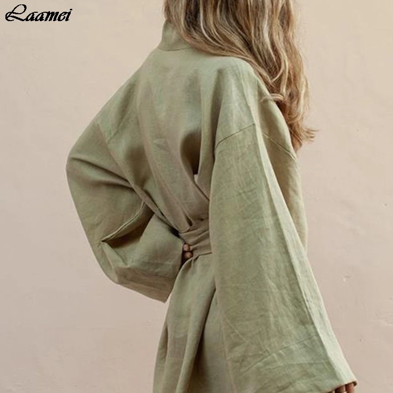 Женские Длинные Блузки 2019 Весенняя Повседневная Бандажное платье из хлопка и