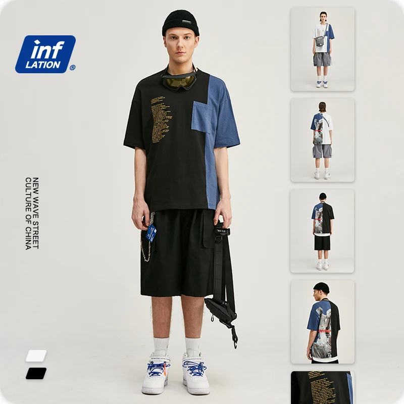 Инфляции мужская одежда футболка Цвет блок астронавт печати футболки с коротким