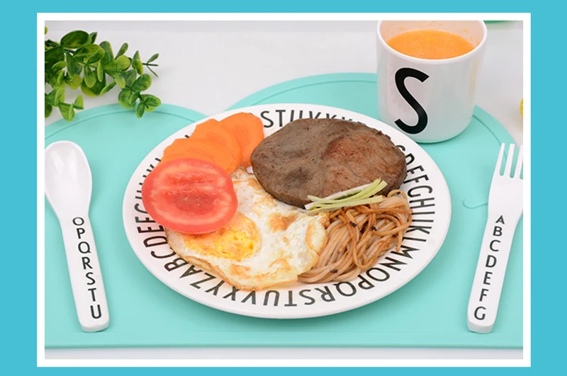 Children's Alphabet Plate Baby Anti-fall Dishes Number Letter Tray Food Supplement Training Triangle Rectangle Tableware 1258