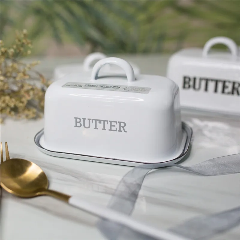 

19 cm Thickened letter enamel with lid snack tray butter box cheese storage box container