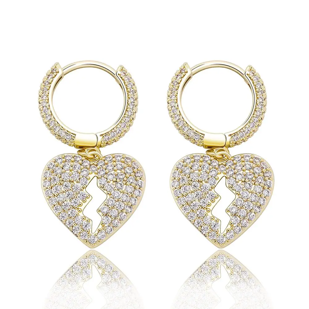 

New Charm 16mm Heart Women's Earrings High Quality Iced Out Cubic Zirconia Hip Hop Fashion Delicate Jewelry for Gift Gold Color