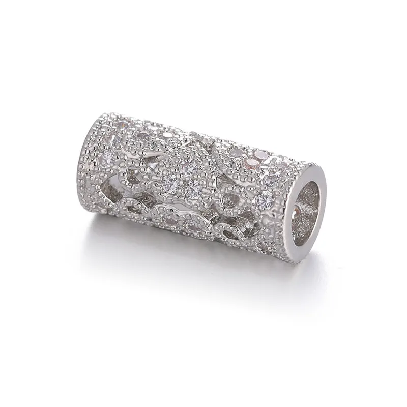 White Gold Juya DIY золотые/серебряные/розовые золотые разделительные бусины, поставки, микро проложенные циркониевые изогнутые трубчатые бусины для изготовления ювелирных изделий из натурального камня и жемчуга - Цвет: White Gold