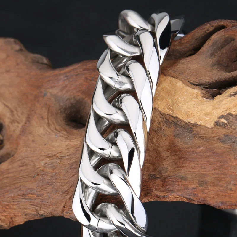 

16mm Cuban Link Chain Men's Bracelet Silver Color Stainless Steel Chain Punk Hip-Hop Style Jewelry Accessories Friends Gift