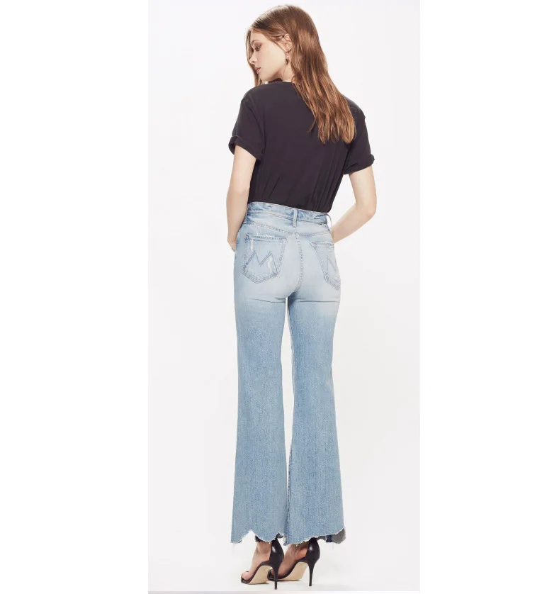 

2021 New Spring Summer Fashion Classic High Waist Brand Luxury Casual Versatile Light Blue and Wide Leg Horn Women's Jeans M8