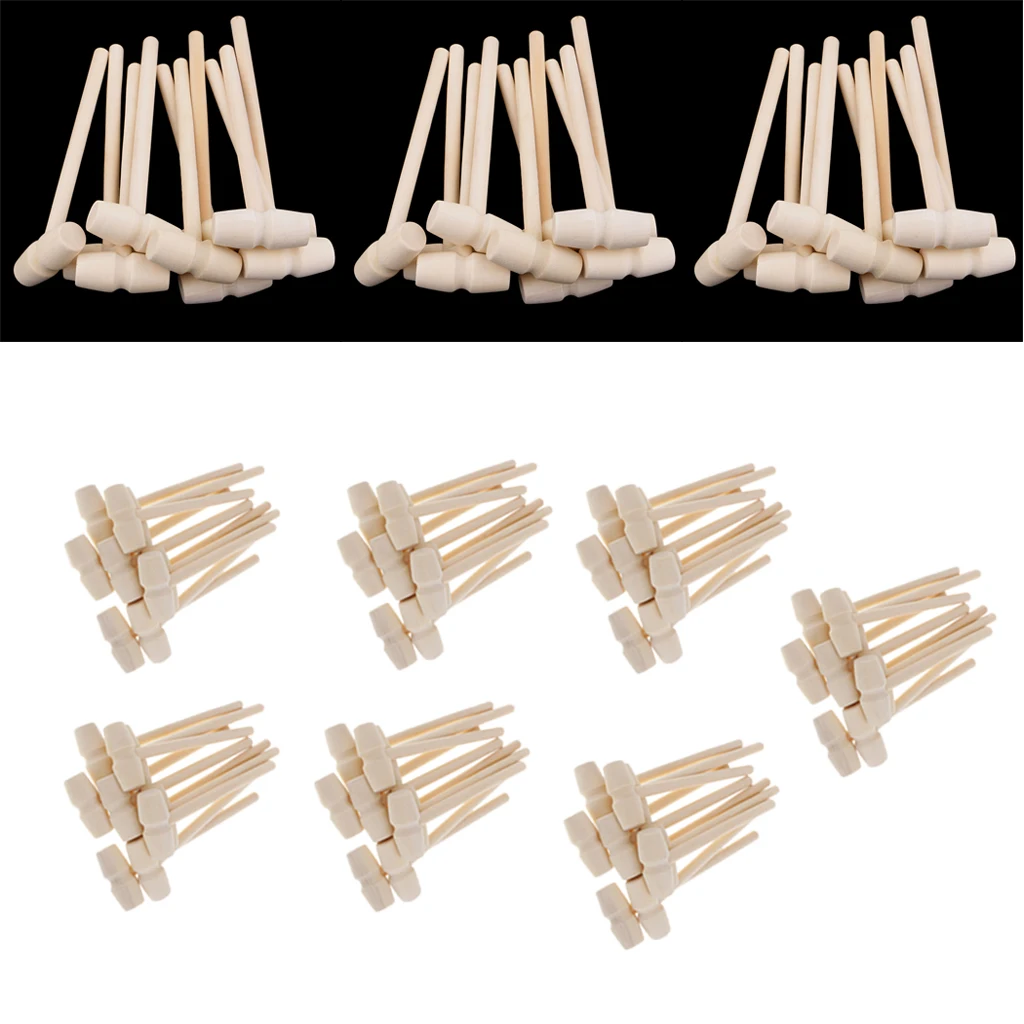 

100 Pieces Mini Natural Wooden Hammer Mallet for Kids Dollhouse Playing House Supplies 140x43x19mm