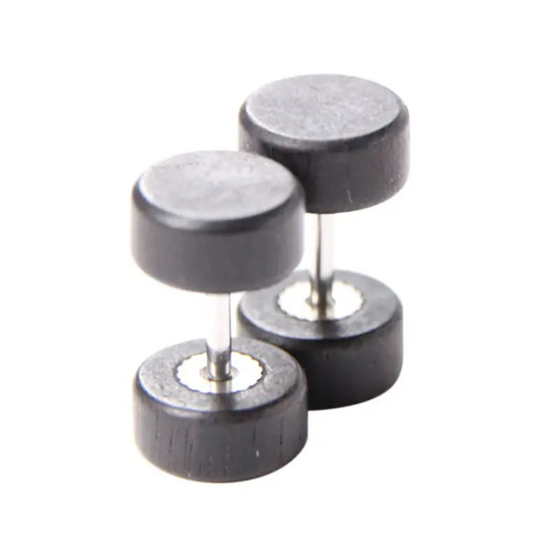 

Female Male Wood Stainless Steel Earrings Double Sided Round Bolt Stud Earrings For Men Women Punk Gothic Barbell Black Hot