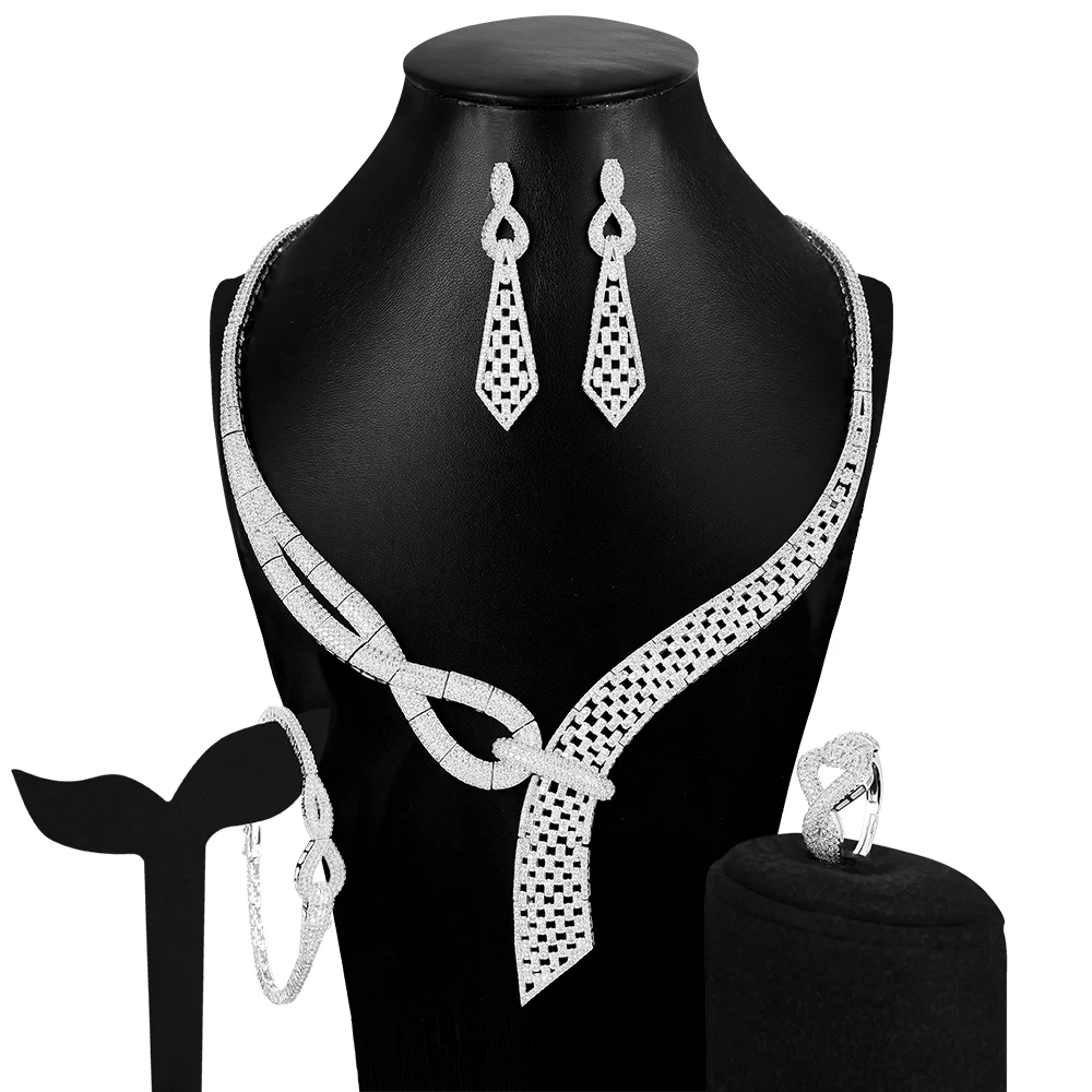 

Blachette 2021 Fashion Gorgeous Necklace Earrings Ring Bracelet High Quality Exquisite Zirconia Women's Party Dubai Jewelry Set